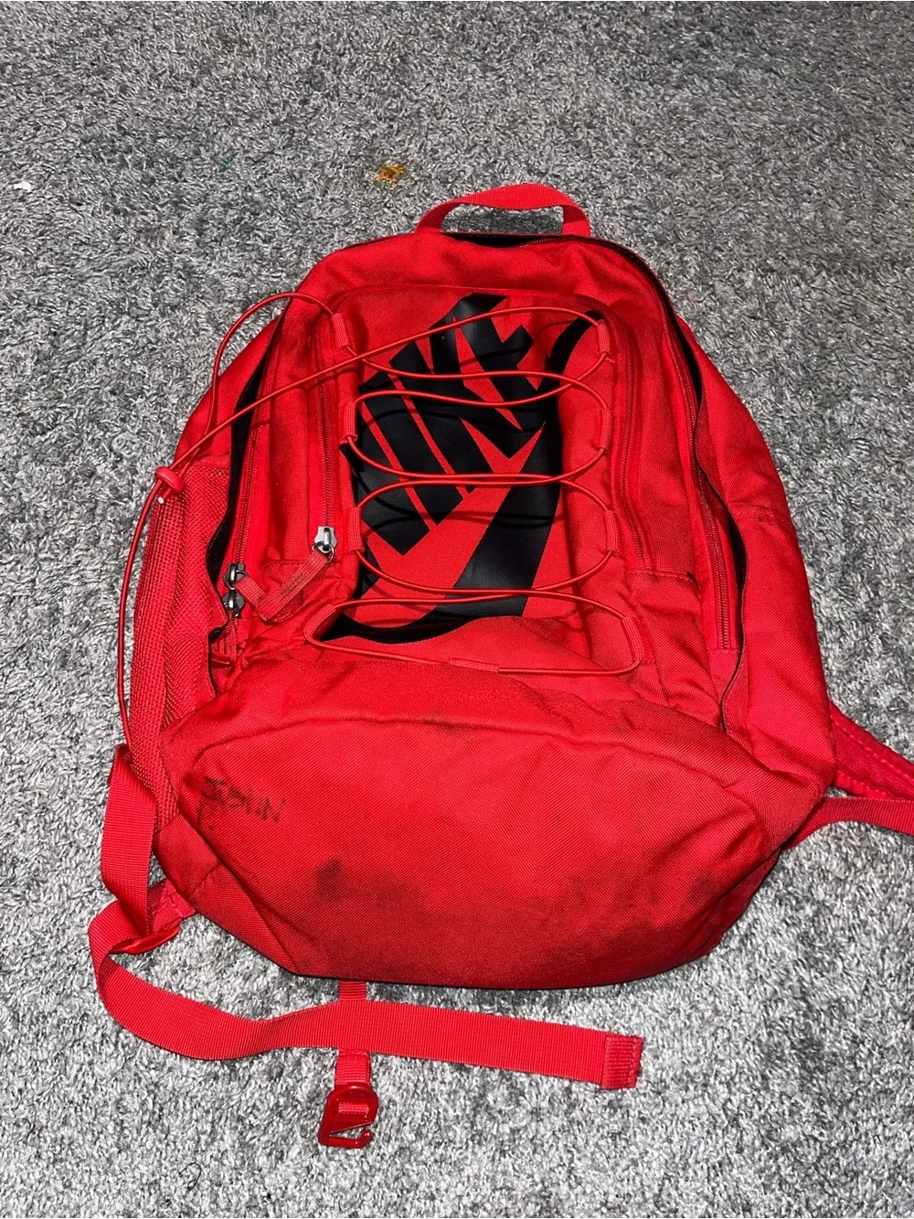 Nike Red Backpack with Black Logo and External Bungee